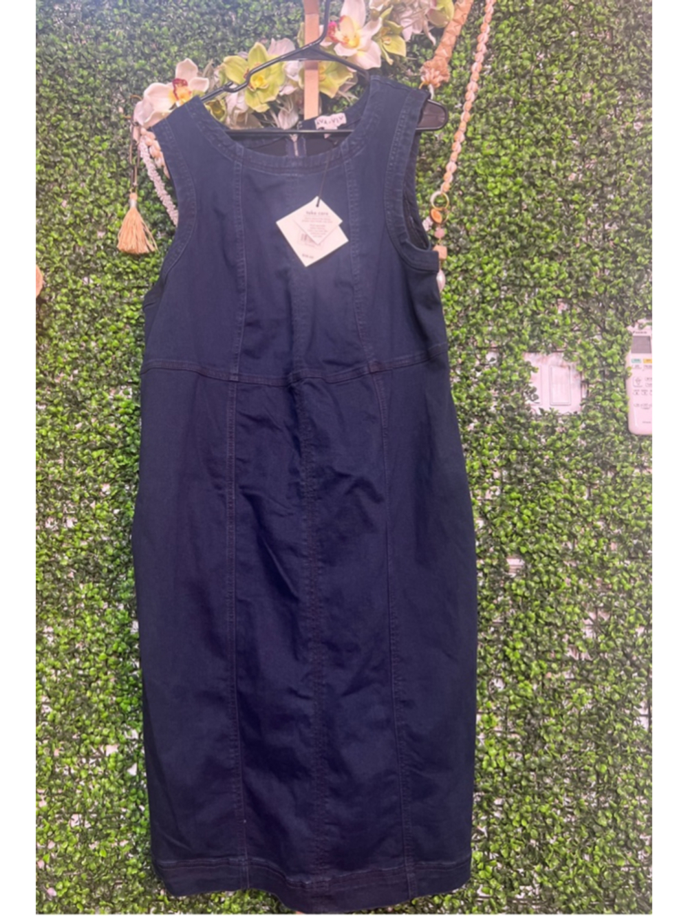AVA & VIV Navy Sleeveless Denim Sark Wash Bodycon Dress Knee Length Plus Size 20 - Picture 3 of 8